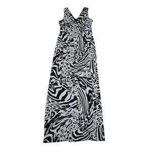 Epilogue Maxi Dress Women Small Gray Black Animal Print Stretch Sundress Zebra